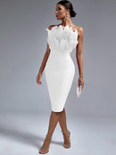 White Feather Strapless Midi Bandage Outfit, ibuyxi.com