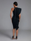 Elegant Black Ruffle Midi Bodycon Dress, ibuyxi.com
