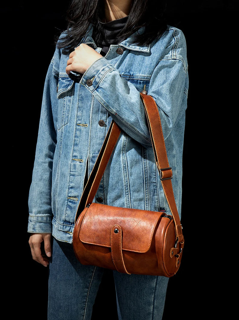 Round Vintage Leather Satchel