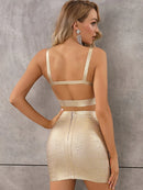 Bronze Rose Gold V Neck Two Piece Bodycon Dress, ibuyxi.com
