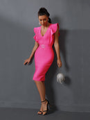 Elegant Bodycon Ruffle Pink Bodycon Dress, ibuyxi.com