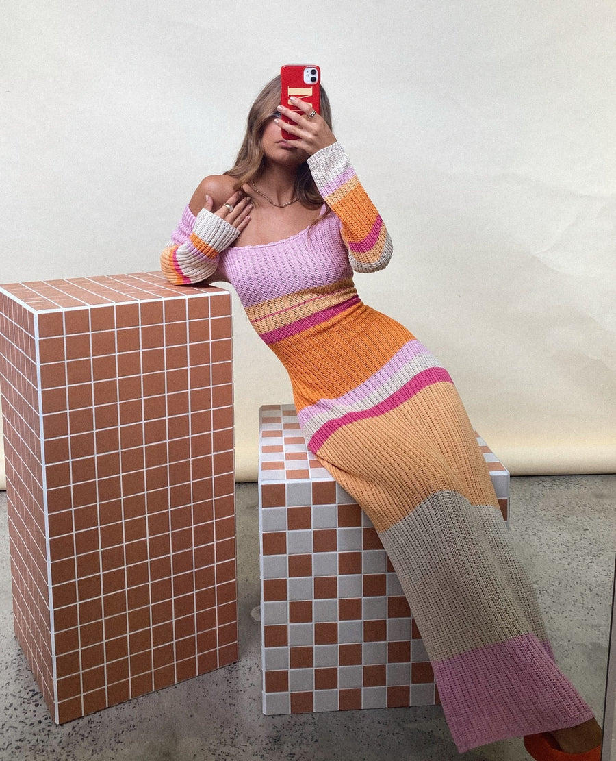 Slash Neck Beach Maxi Bodycon Knit Dress