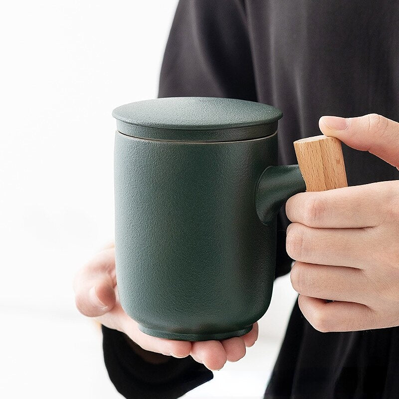 Ceramic Filter Wooden Handle Lid Mug, ibuyxi.com