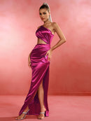Luxury Stain Cut Out One Shoulder Maxi Dress, ibuyxi.com