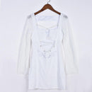 Articat Sexy Hollow Out Mesh Women Dress White Long Sleeve See Through Dress Femme Autumn Skinny Elegant Party Clubwear Vestidos, ibuyxi.com