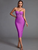 Bandage Dress 2022 New Womens Midi Bodycon Dress Elegant Sexy Crystal Evening