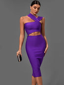 Violet Asymmetric Bodycon Midi Dress