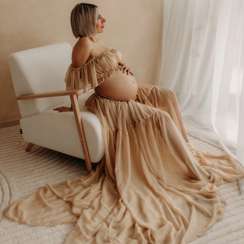 Boho Chiffon Dress For Maternity Photography