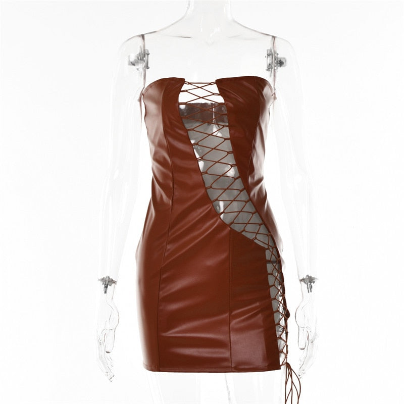 PU Leather Strapless And Backless Mini Dress, iBuyxi.com