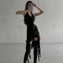 Ruffle Halter V Neck Hot Backless Mini Dress - view 3