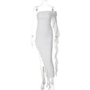 Off-shoulder Backless Sleeveless Ruffle Thigh High Split Maxi Dress, ibuyxi.com