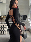 Elegant Black Backless Split Maxi Dress, ibuyxi.com