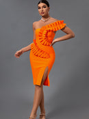 High Quality Orange Ruffle Bandage Dress, ibuyxi.com