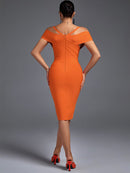 Elegant Orange Off Shoulder Midi Outfit, ibuyxi.com
