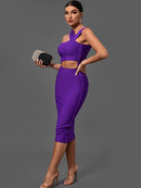 Violet Asymmetric Bodycon Midi Dress