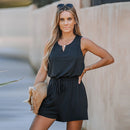 Black Split Neck Sleeveless Romper For Women Sexy Tank Short Playsuit One-piece 2023 Summer Bodysuit Jumpsuit Overalls, ibuyxi.com
