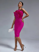 Elegant Pink Feather Midi Bandage Bodycon Dress, ibuyxi.com