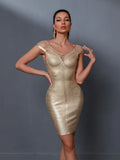 Luxury Gold Metallic Mini Bodycon Dress, iBuyxi.com