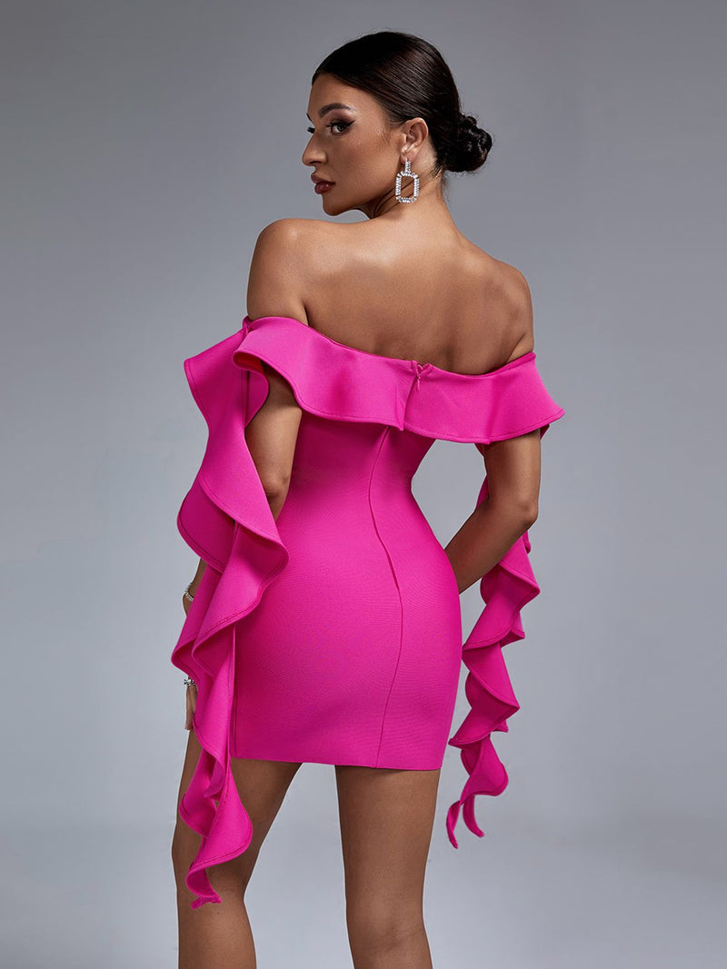 Gorgeous Ruffles Pink Off Shoulder Bodycon Dress, ibuyxi.com