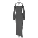 Mozision Elegant Gray Off Shoulder Maxi Dress, iBuyxi.com