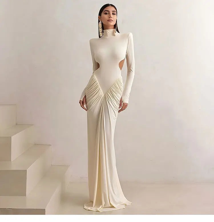 Pleated Backless Fishtail Skirt Maxi Dress