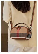 Plaid Round Leather Crossbody Bag