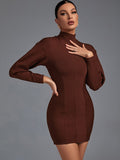 High Neck Long Sleeve Bodycon Mini Dress, ibuyxi.com