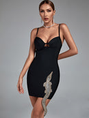 Black Crystal Embellished Mini Bandage Outfit, ibuyxi.com