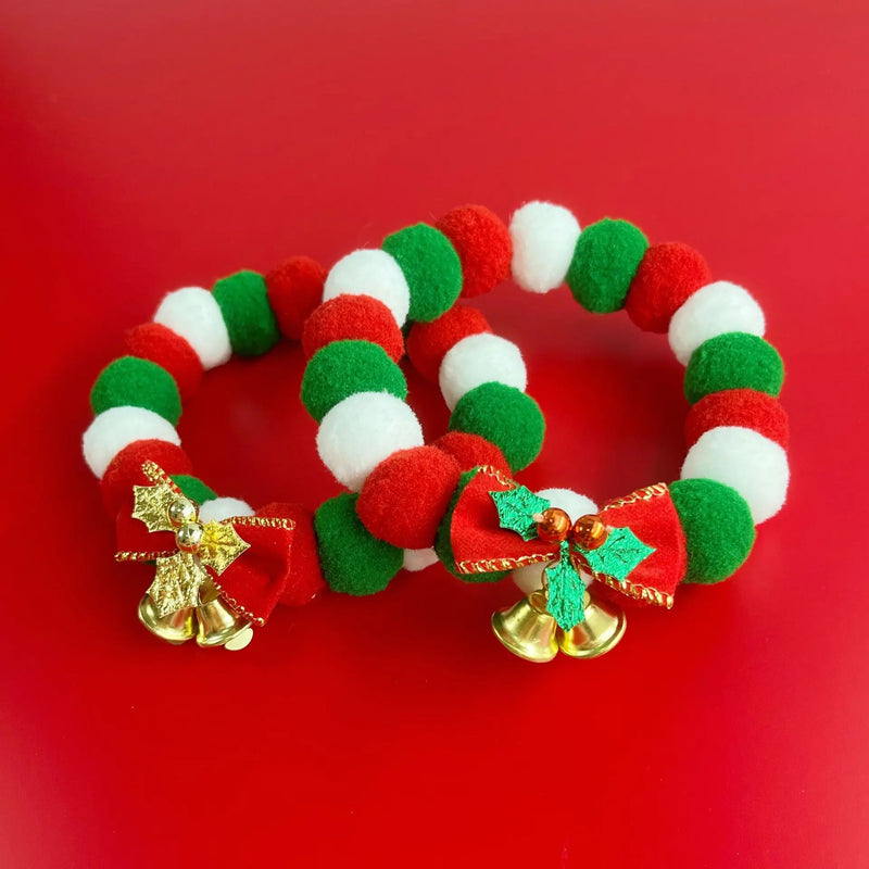 Holiday Pom Pom Bell Charm Pet Collar