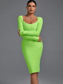 Green Bodycon Long Sleeve Bandage Midi Dress, iBuyxi.com