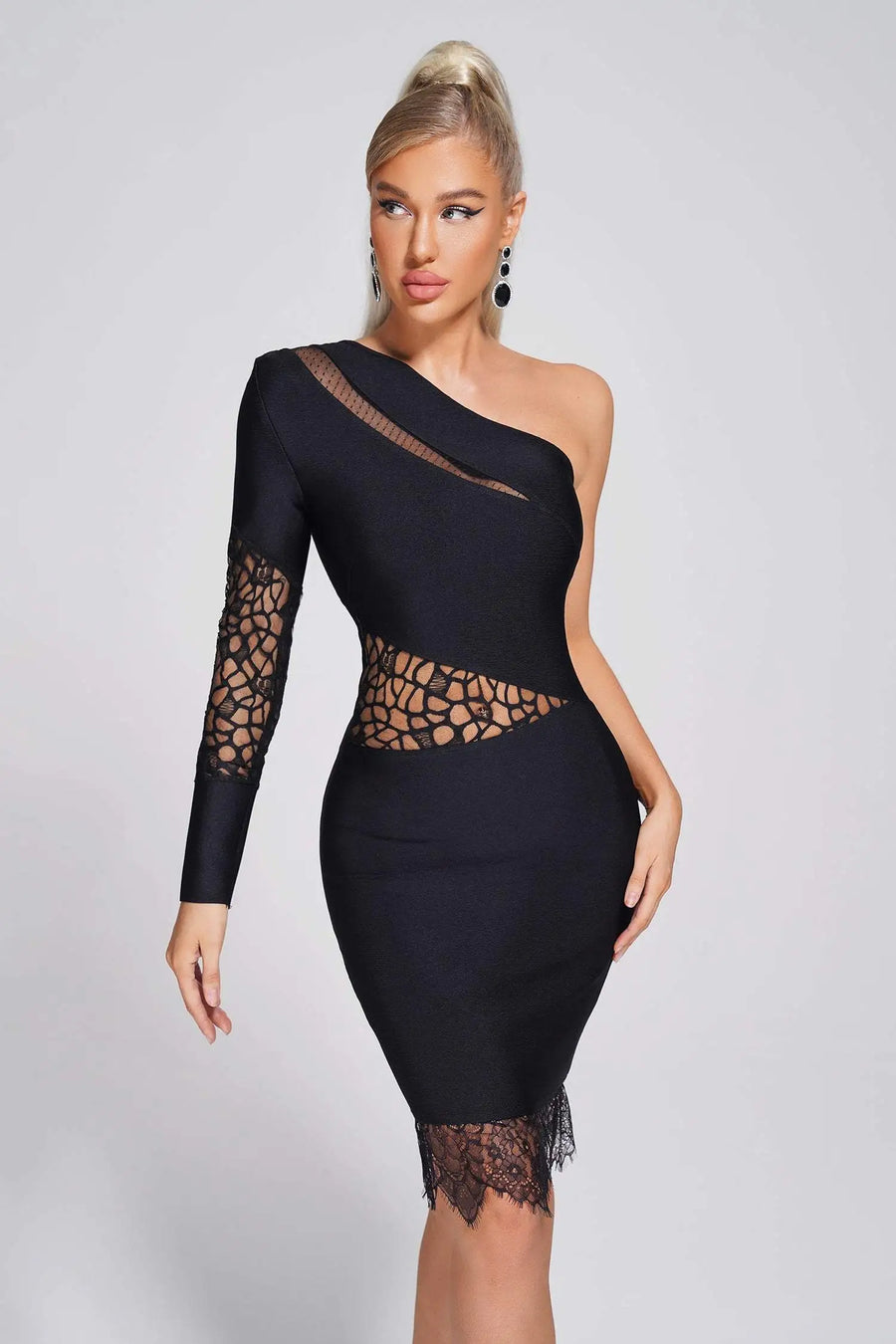 One Shoulder Hollow Out Bandage Mini Dress