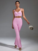 Two Piece Pink Top and Pants with Wide Leg Outfit, ibuyxi.com