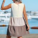 Colorblock Tiered Hem Mini Dress For Women Sexy V-neck Sleeveless Holiday Loose Straight Dress 2023 Summer Female Dress, ibuyxi.com