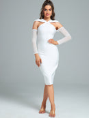White Midi Bodycon Dress with Cut Out, iBuyxi.com