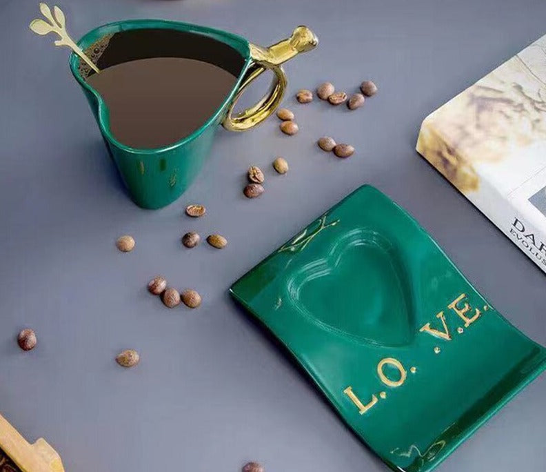 Retro Heart-Shape Ceramic Coffee Mug Set, ibuyxi.com