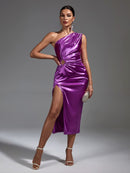 Elegant Purple One Shoulder Midi Outfit, ibuyxi.com