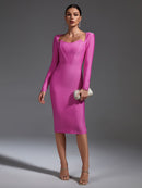 Pink Long Sleeve Midi Bandage Dress, ibuyxi.com