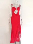 Mozision Elegant Red Ruffles Split Maxi Dress, ibuyxi.com