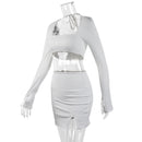 Square Collar Full Sleeve Crop Top Mini Skirt Set, iBuyXi.com