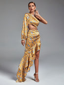 Floral Print Luxury One Shoulder Long Outfit, ibuyxi.com