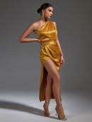 Draped Stain One Shoulder Midi Dress, ibuyxi.com