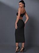 White Cut Out Midi Backless Bodycon Dress, ibuyxi.com