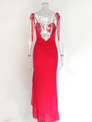 Mozision Elegant Red Ruffles Split Maxi Dress, ibuyxi.com