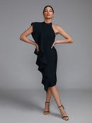 Elegant Black Ruffle Midi Bodycon Dress, ibuyxi.com