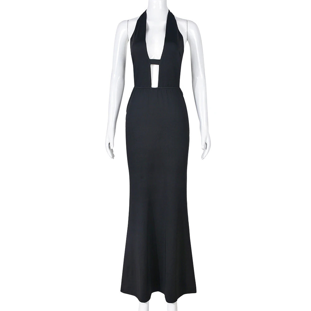 Halter V Neck Sleeveless Maxi Perfect Outfit - view 8