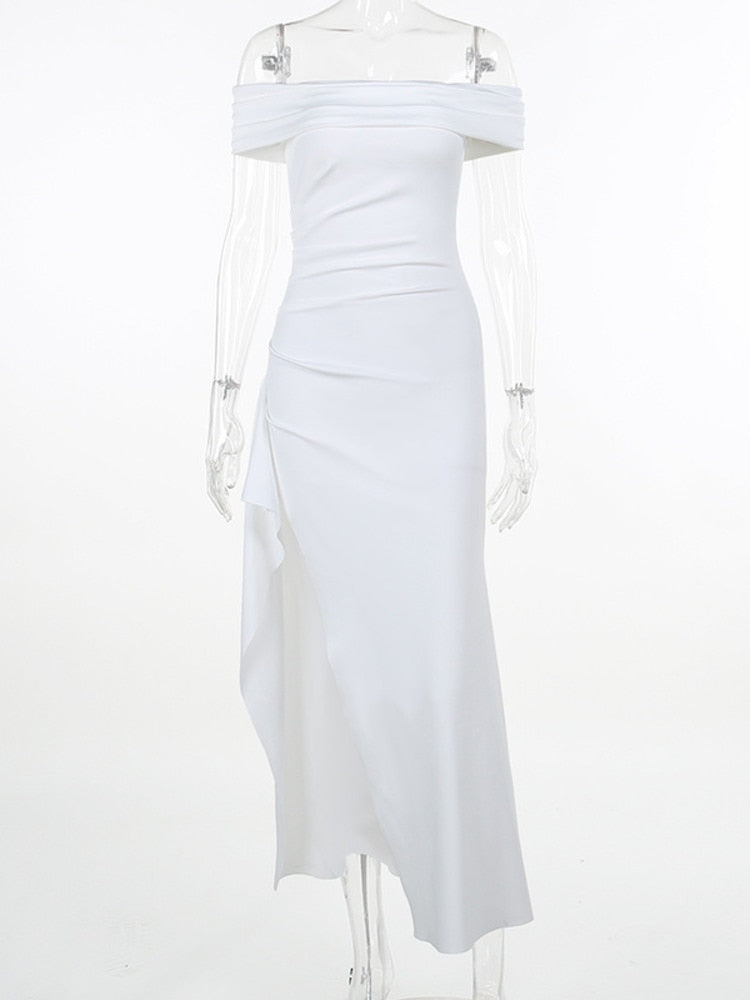 Mozien Off Shoulder Thigh Split Maxi Dress, ibuyxi.com