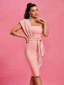 Gorgeous Pink One Shoulder Tie Waist Dress, iBuyxi.com