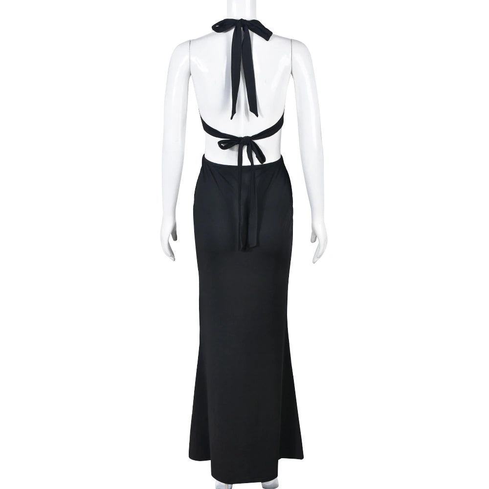 Halter V Neck Sleeveless Maxi Perfect Outfit - view 6