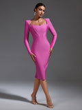 Pink Long Sleeve Midi Bandage Dress, ibuyxi.com