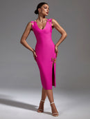 Pink Embellished High Split Bandage Dress, ibuyxi.com